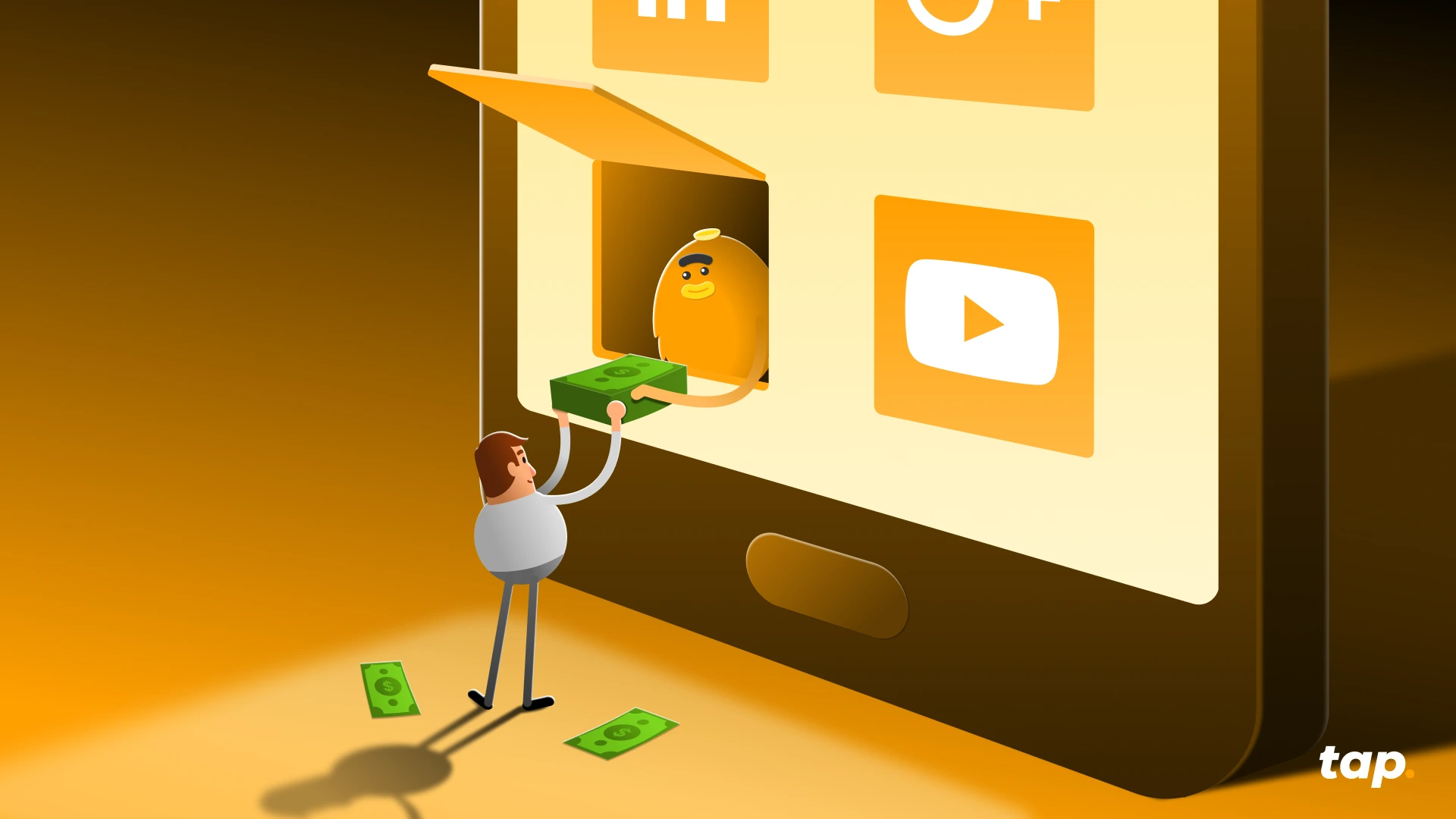 Vibrant illustration of USDT tokens flowing instantly from onchain wallet to virtual debit card for seamless crypto spending