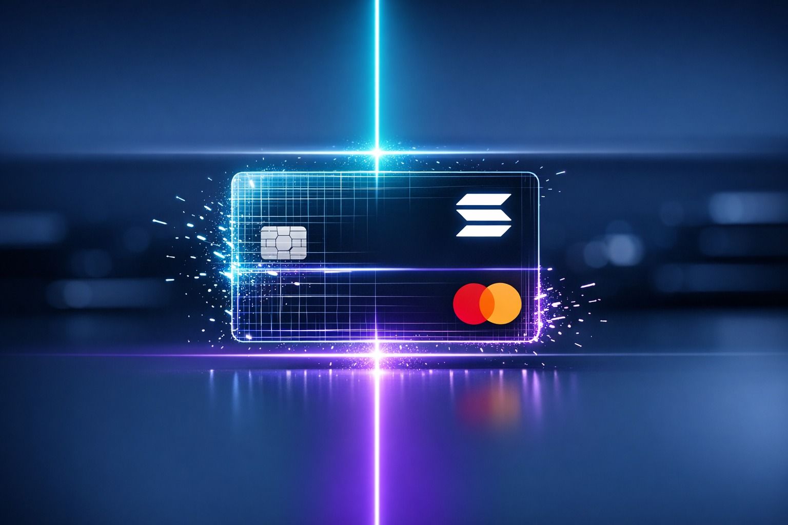 Sleek illustration of smartphone wallet sending USDT directly to virtual Visa debit card with blockchain icons and global acceptance symbols for crypto debit spending